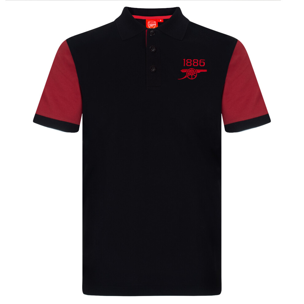 Arsenal Fc Official Football Gift Mens Contrast Sleeve Polo Shirt Medium Black