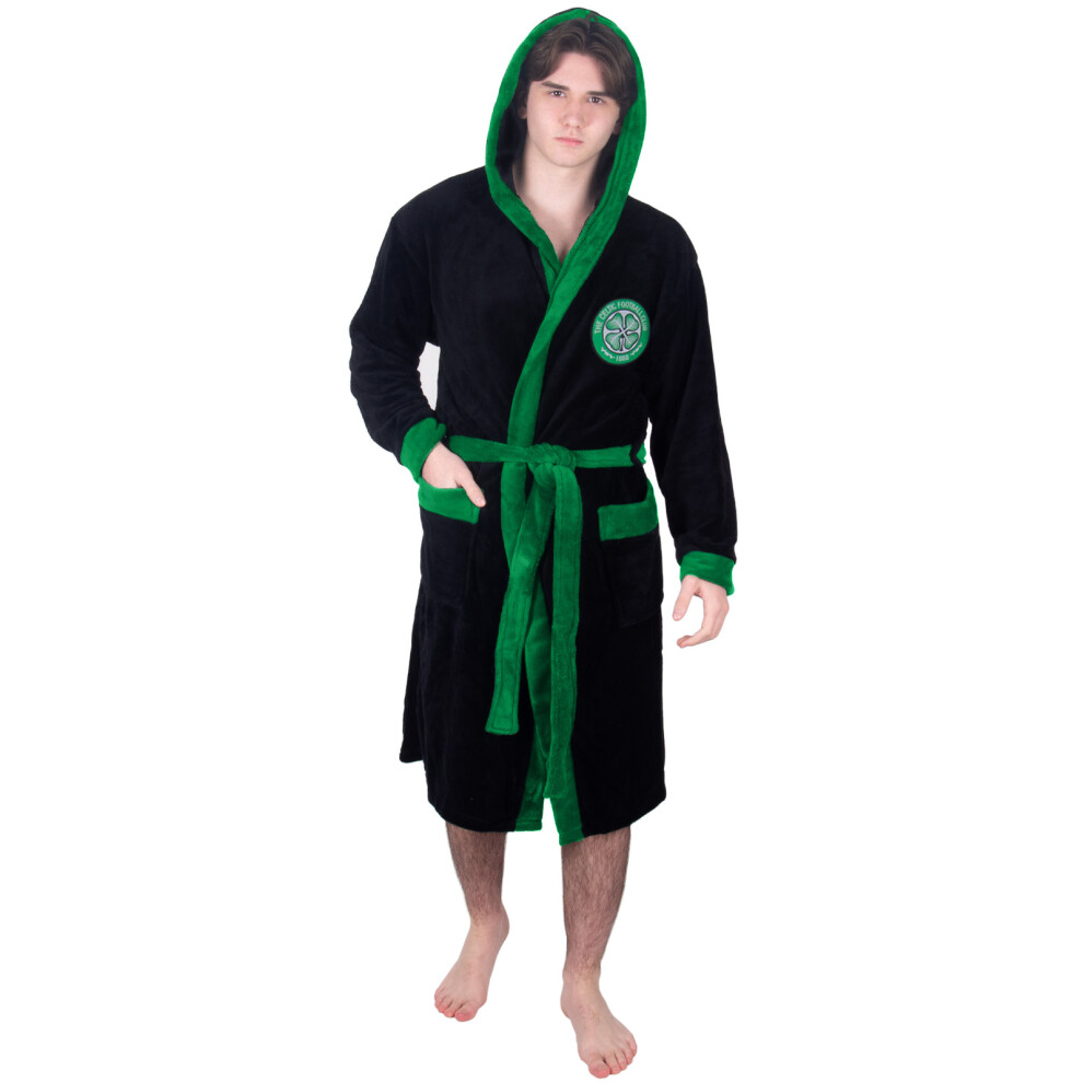 Celtic Fc Official Gift Mens Hooded Fleece Dressing Gown Robe Xl Black