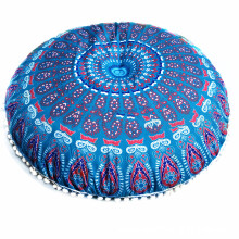 Runder Bodenkissenbezug 80cm Baumwolle Himmelblau