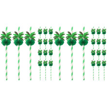 100Pièces Pailles Vertes Pour Boissons Décorations Hawaïennes
