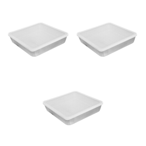 3Sets Rectangular Stainless Steel Roasting Pans with Lid and Rack