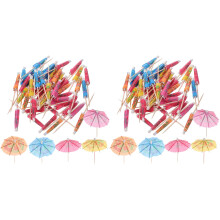 100Pcs Cocktail Umbrellas Wooden Picks Assorted Colors for Party Decor