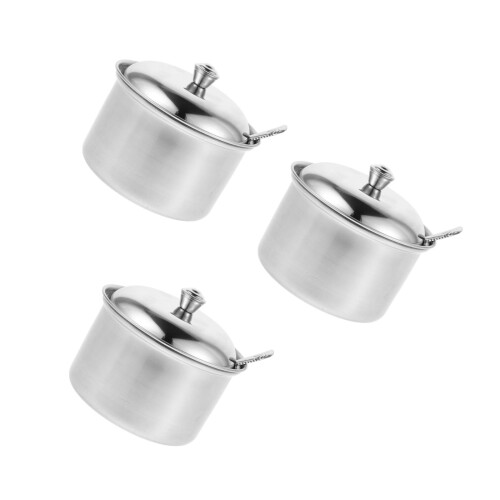 3Pcs Stainless Steel Condiment Jars with Lid Silver Kitchen Storage