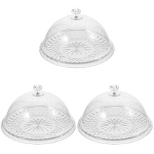 3Pcs Transparent Cake Plate with Dome Lid for Dessert Storage
