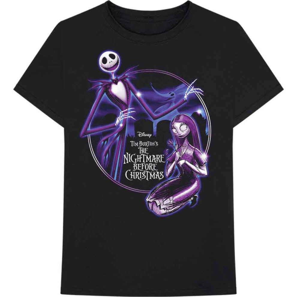 Disney (L, Black) Nightmare Before Christmas Purple Graveyard New Official Mens T Shirt Black,Purple