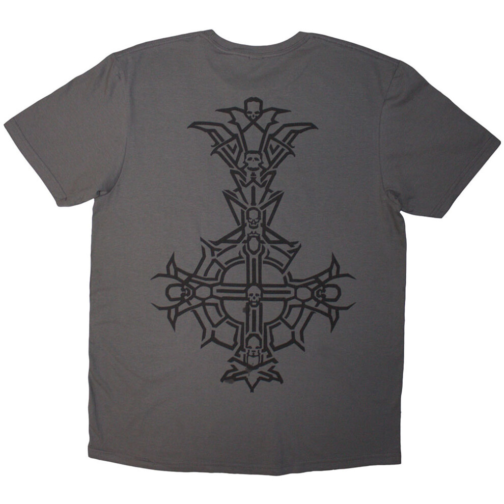 Ghost (M, Charcoal) Chrome Band Logo Grucifix Outline T Shirt Grey