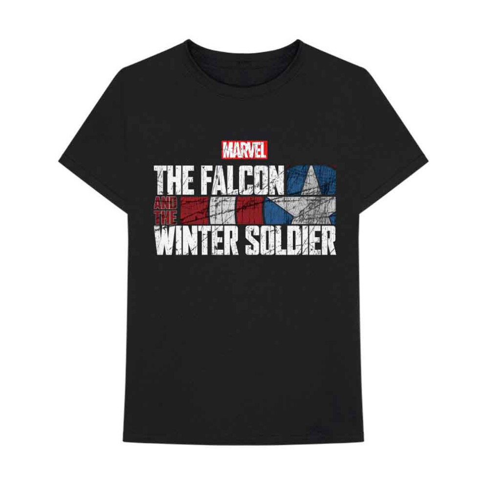 Marvel (Xl, ) Falcon & Winter Soldier T Shirt Text Logo New Official Comics Mens Black