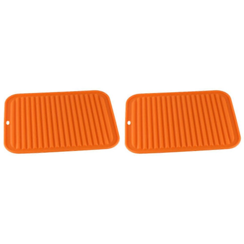Drying Mat Heat Resistant Silicone for Water Draining 2Pcs Orange Dish Rack Holder 2