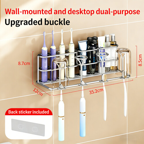 Space Saving Wall Mount Toothbrush Bracket Stainless Steel-4 1