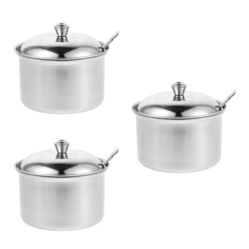3Pcs Stainless Steel Condiment Jars with Lid Silver Kitchen Storage 2