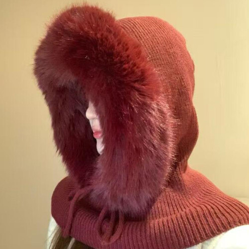 Knitted Trapper Hat Thicken Ushanka Hat Warm Hat-Wine Color 2