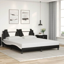 vidaXL sengestel med hovedgærde, sort og hvid, 180x200 cm, PU-læder