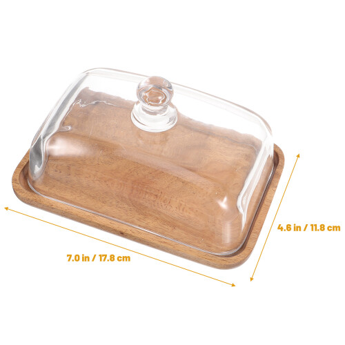 2Pièces Présentoir Gâteau Transparent Dôme Bois Pour Mariage 1