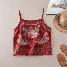 (White,XL)Summer Cotton Linen Embroidered Tank Top For Women Casual Office Or Daily Wear
