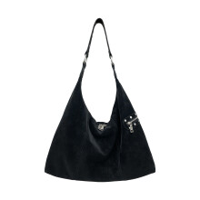 Multi Pockets Hobos Bags for Women Slouchy Toted Bag Soft-Black