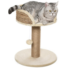 Krabpaal, klimtoren, designspeelgoed, hangende pompon + pluche platform, beige sisal