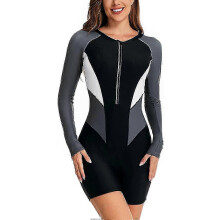 (Grey 1453, M) Full Sleeve Athletic Swimsuit for Ladies - One Piece Wetsuit Swimwear
