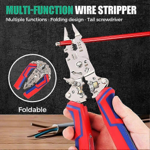 13-in-1 Foldable Electrician Pliers with Voltage Tester, Multi-Function Wire Stripper for Cutting, Crimping and Pulling Repair Tasks 1