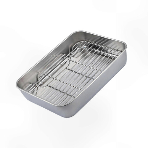 Roasting Pan with Wire Rack, Stainless Steel Deep Tray, Durable Rust-Resistant Design for Even Baking and Grilling, Larg 1