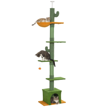Krabpaal, 275 cm hoog, 6 verdiepingen voor binnenkatten, van vloer tot plafond, met platforms, een verstopplek en een hangmat.