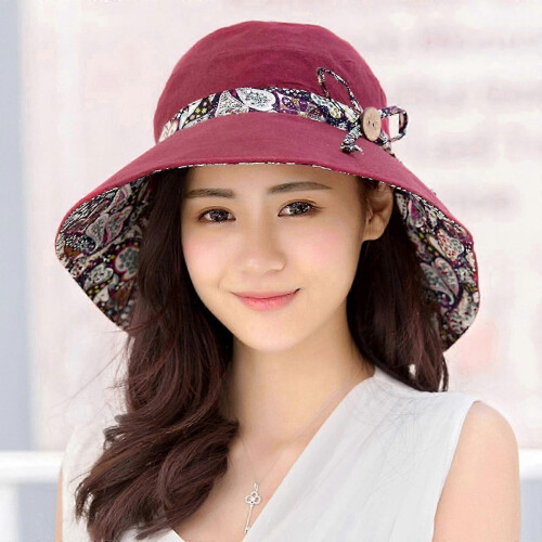 (Wine red) Women's Wide Brim Foldable Sun Hat for Anti-UV Protection 1