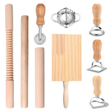 9-Delige Pastamaakset met Ravioli-Stempels, Deegrollers, Gnocchi-Planken en Deegsnijder
