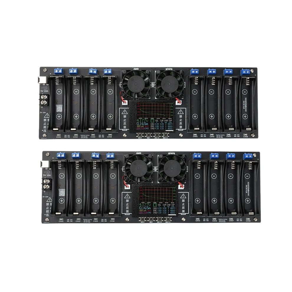 Saudism 2Pcs 8 Channel 18650 Battery Capacity Resistance Tester 3.7V Lithium Battery Capacity Tester Internal Resistance Tester