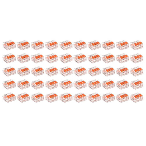 50pcs Cable Connectors, Lever-Operated Cable Connectors, 3-Pole Electrical Terminal Blocks, Quick-Connect Terminals