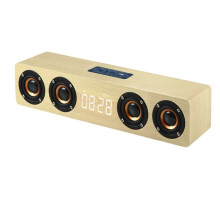 Oplaadbare Multifunctionele Houten Klok met Soundbar-Luidspreker en FM-Radio voor Computer, Tv en Luidspreker (Geel)