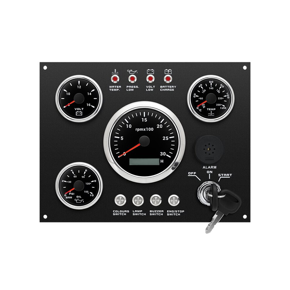 4 Gauge Set Panel 85Mm Tachometer 0-3000Rpm For Car Boat 7 Color Led Water Temp Volt Oil Press Dashboard 12V 4712464584168