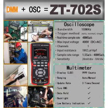 ZOYI Multímetro Osciloscópio Digital Automotivo Portátil 2 em 1 ZT-702S - Canal Único, Largura de Banda de 10MHz, Ferramenta de Comprimento de