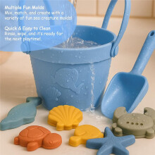 Baby Beach Toys for Toddlers, Silicone Beach Bucket Shovel Set with 6 Sand Molds(Random Color), Toddler Sand Toys