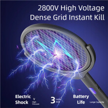 Retractable Electric Mosquito Racket Rechargeable Rotating- Mosquito Indoor Outdoor Dual-Use Fly Bug Zapper