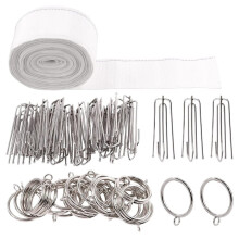 61Pcs Curtain Pleat Tape Set with Stainless Steel Hooks and Rings Including Curtain Heading Tape 10 Yard/9.2 Meters