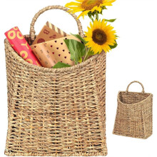 Woven Hanging Seagrass Baskets, Hanging Wall Wicker Basket, Handmade Organizer Baskets,for Shelves, Walls, Doors, Garden