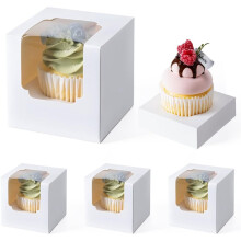 50 Boîtes à Cupcakes Individuelles avec Fenêtre et Inserts pour Fêtes D'Anniversaire et Autres Occasions