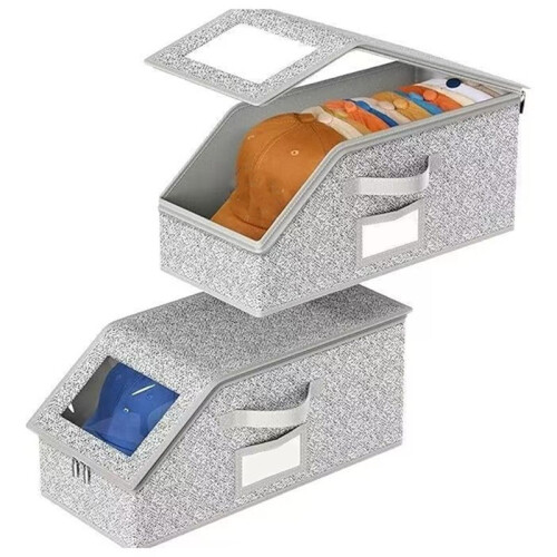 2 PCS Hat Storage Box for Baseball Caps, Stackable Hat Storage for Baseball Caps , Flip-Top Access, Hat Box for Closet