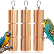 3 Pcs Chew Toys Large Hanging Bird Toys for 9 Inch Natural Wooden Bird Foraging Toy Beak Grinding Blocks
