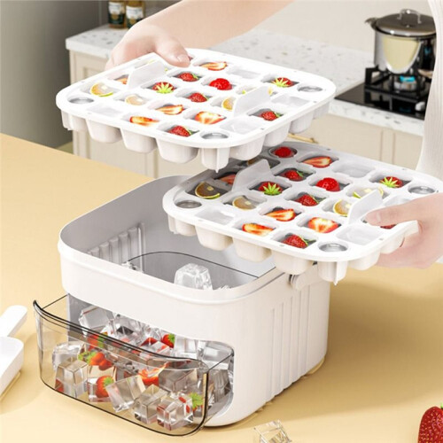 50- Ice Maker with Easy Press Cap, Double Layer Storage for Home Refrigeration 2