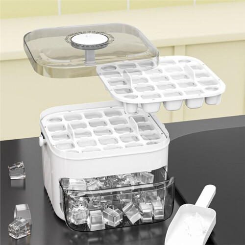 50- Ice Maker with Easy Press Cap, Double Layer Storage for Home Refrigeration