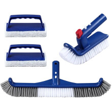 Set di Testine per Spazzola da Piscina Che Include Spazzola Lunga, Spazzola A Manico Girevole e Spazzola In Spugna per Pavimenti, Angoli e Scalini