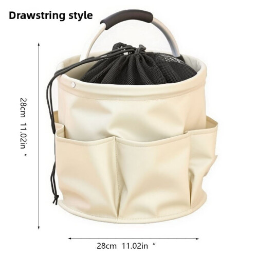 (Beige) Material Oxford Multifunctional Collapsible Basket With Drawstring Closure For Camping