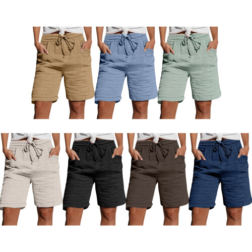 Versatiled Cotton Blend Ladies Shorts Features Side-Beige S 2