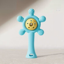 (Wind Chime Blue) Handheld Silicone Baby Teething Toy With Rattle For Soothing And Play Chewing