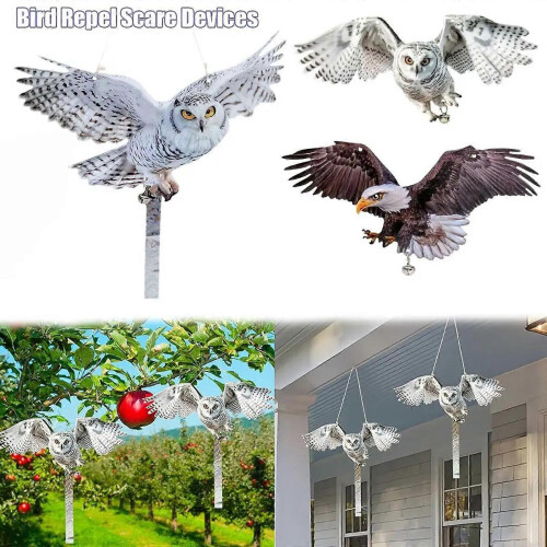 (Style A) Double Faced Acrylic Owl Sculptures Including Reflective Accessories for Balcony Bird Control Multicolor 1