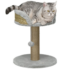 Krabpaal, klimtoren, designspeelgoed, hangend platform met pompons en pluche, jute, grijs