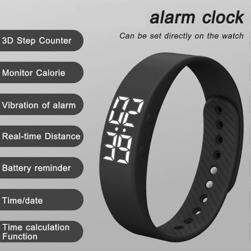 Non -Bluetooth Fitness Tracker Clock Pedometer Digital Step Counter Meter Distance Activity Alarm LED 2