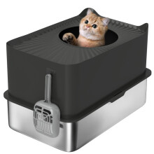 Kattenbak van roestvrij staal met een grote inhoud van 85 liter, halfgesloten toiletruimte