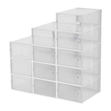 12 Pack White Foldable Stackable Clear Plastic Shoe Storage Boxes 33x23x14cm