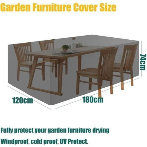 Αδιάβροχο κάλυμμα επίπλων κήπου 180 x 120 cm, αντιανεμικό, ανθεκτικό στην υπεριώδη 2